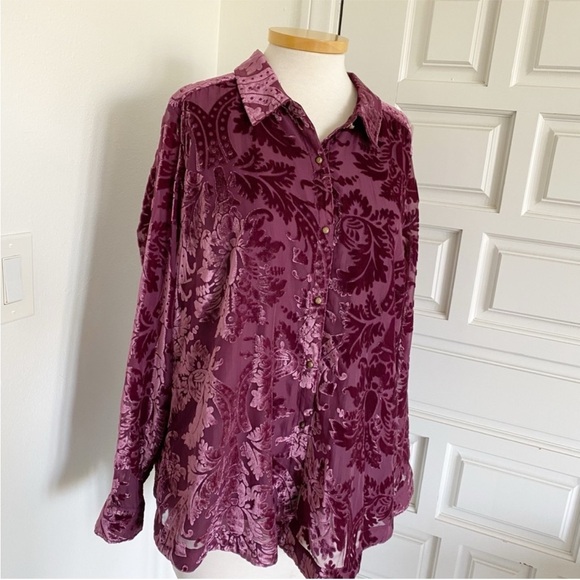 NWT Soft Surroundings Floreat Velvet Shirt Purple Plum Wine Button Top Large 2X - Picture 12 of 15